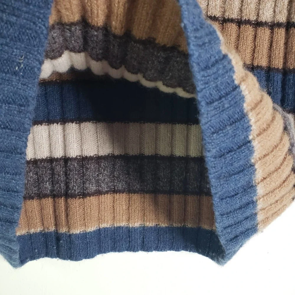 Vintage Maurices Stripe Sweater Vest L Blue‎ Brown Tan Wool